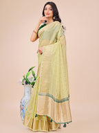 Shree Shyam Fashion Light Green Gold Organza Silk Saree - Lightweight Luxury for Your Ethnic Moments | Grocsy