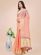 Shree Shyam Fashion Light Pink Gold Organza Silk Saree - Lightweight Luxury for Your Ethnic Moments | Grocsy