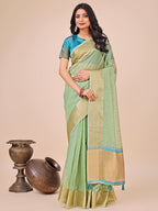 Shree Shyam Fashion Green Gold Organza Silk Saree - Lightweight Luxury for Your Ethnic Moments | Grocsy