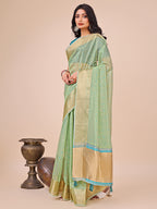 Shree Shyam Fashion Green Gold Organza Silk Saree - Lightweight Luxury for Your Ethnic Moments | Grocsy