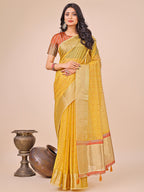 Shree Shyam Fashion Yellow Gold Organza Silk Saree - Lightweight Luxury for Your Ethnic Moments | Grocsy
