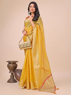 Shree Shyam Fashion Yellow Gold Organza Silk Saree - Lightweight Luxury for Your Ethnic Moments | Grocsy
