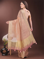 Shree Shyam Fashion Elegant Gold Peach Organza Saree with Zari Border | Party Wear Lightweight Saree with Blouse for Women | Grocsy