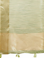 Shree Shyam Fashion Elegant Gold Mint Green Organza Saree with Zari Border | Party Wear Lightweight Saree with Blouse for Women | Grocsy