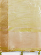 Shree Shyam Fashion Elegant Gold Yellow Organza Saree with Zari Border | Party Wear Lightweight Saree with Blouse for Women | Grocsy