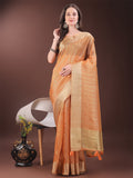 Shree Shyam Fashion Elegant Gold Orange Organza Saree with Zari Border | Party Wear Lightweight Saree with Blouse for Women | Grocsy