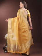 Shree Shyam Fashion Elegant Gold Mustard Organza Saree with Zari Border | Party Wear Lightweight Saree with Blouse for Women | Grocsy