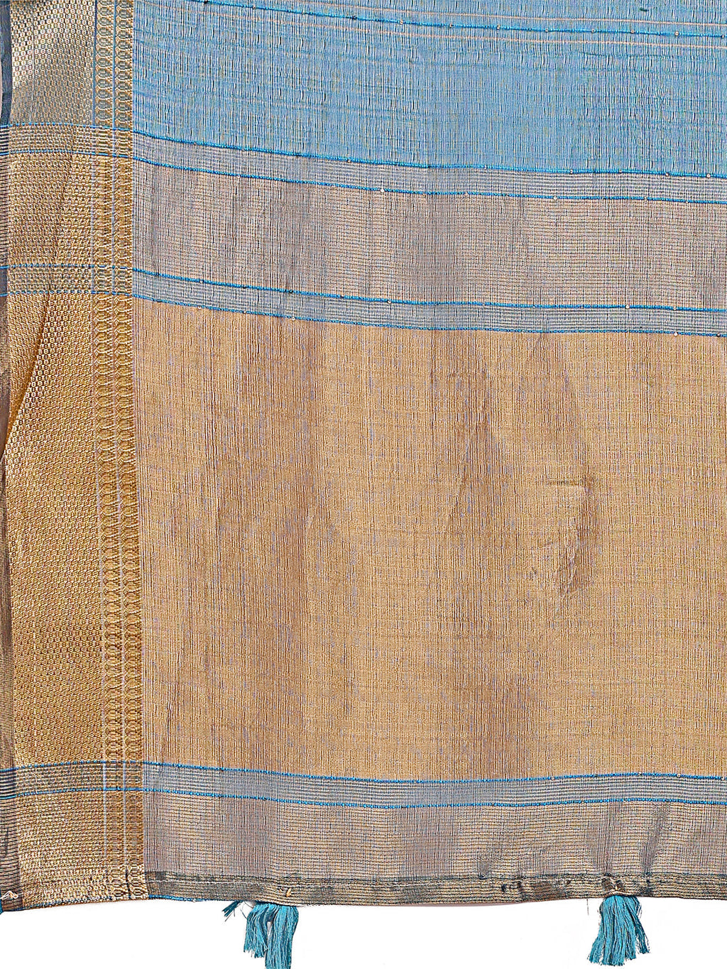 Shree Shyam Fashion Sea Green Organza Woven Zari Work Traditional Tassel Saree | Grocsy