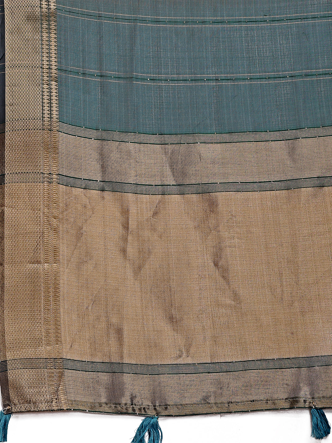 Shree Shyam Fashion Dark Green Organza Woven Zari Work Traditional Tassel Saree | Grocsy
