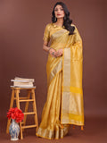 Shree Shyam Fashion Elegant Yellow & Yellow Organza Saree with Rich Zari Border & Pallu Tassels | Premium Partywear Saree for Women | Grocsy