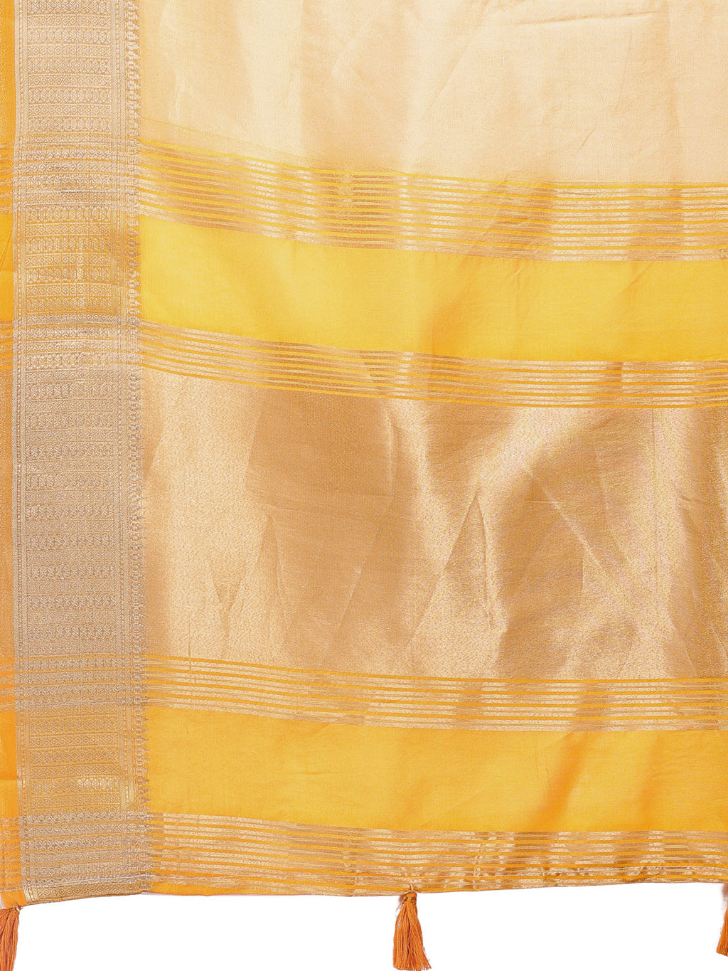 Shree Shyam Fashion Elegant Yellow & Yellow Organza Saree with Rich Zari Border & Pallu Tassels | Premium Partywear Saree for Women | Grocsy
