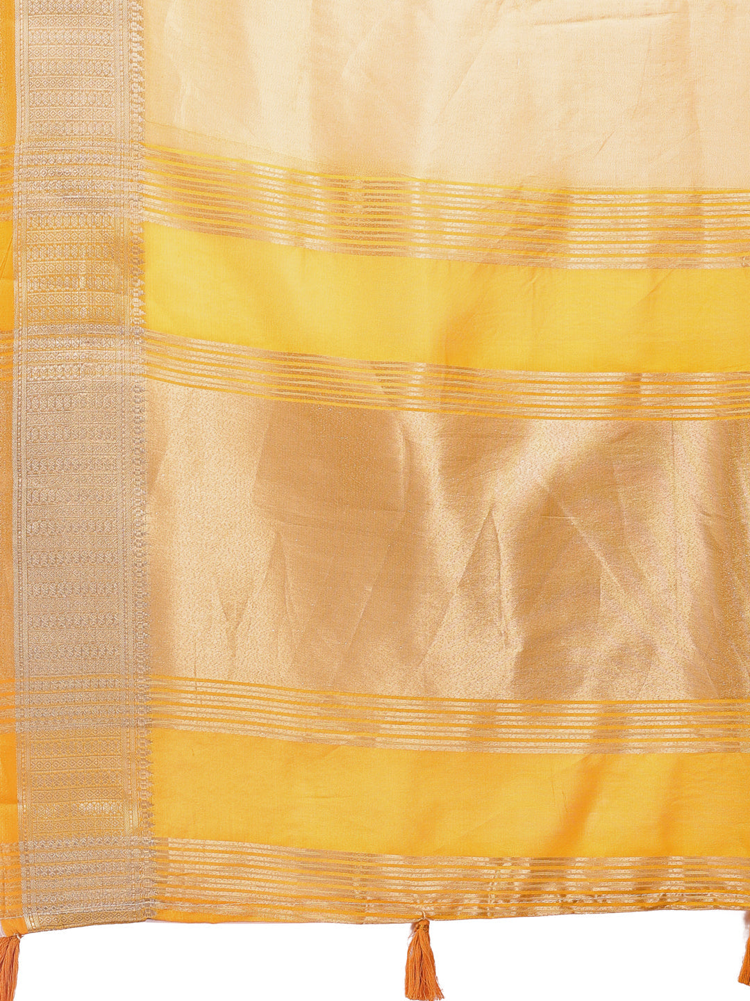 Shree Shyam Fashion Elegant Yellow & Yellow Organza Saree with Rich Zari Border & Pallu Tassels | Premium Partywear Saree for Women | Grocsy