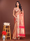 Shree Shyam Fashion Elegant Orange & Pink Organza Saree with Rich Zari Border & Pallu Tassels | Premium Partywear Saree for Women | Grocsy