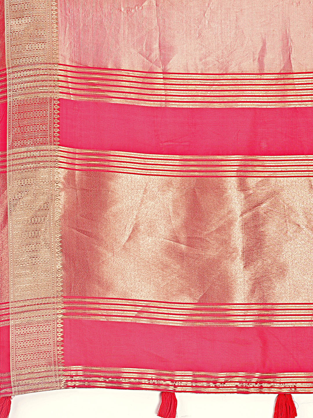 Shree Shyam Fashion Elegant Orange & Pink Organza Saree with Rich Zari Border & Pallu Tassels | Premium Partywear Saree for Women | Grocsy