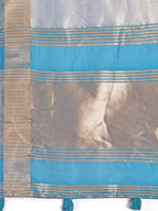 Shree Shyam Fashion Elegant Grey & Sky Blue Organza Saree with Rich Zari Border & Pallu Tassels | Premium Partywear Saree for Women | Grocsy