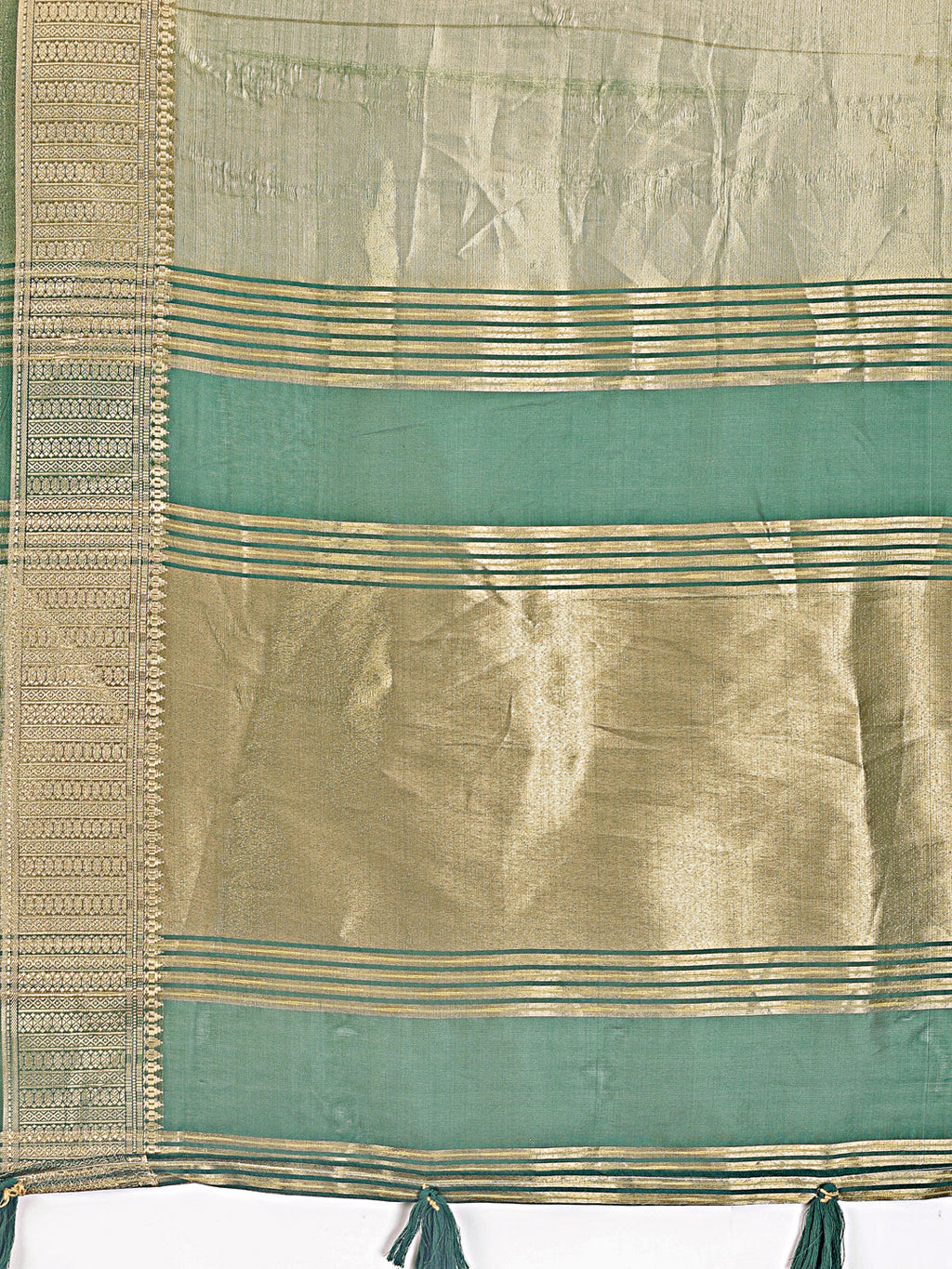 Shree Shyam Fashion Elegant Light Green & Green Organza Saree with Rich Zari Border & Pallu Tassels | Premium Partywear Saree for Women | Grocsy
