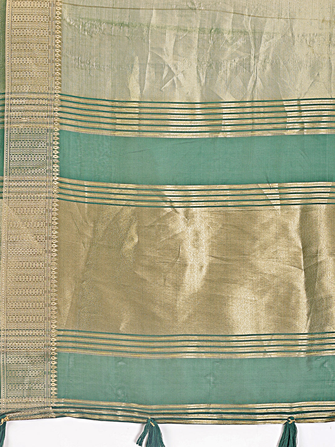 Shree Shyam Fashion Elegant Light Green & Green Organza Saree with Rich Zari Border & Pallu Tassels | Premium Partywear Saree for Women | Grocsy