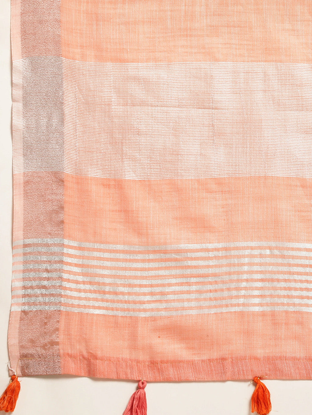 Shree Shyam Fashion Elegant Peach Woven Linen Saree with Contrast Zari Border & Tassels - Soft & Breathable Party Wear | Grocsy