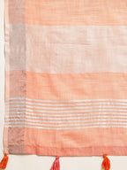 Shree Shyam Fashion Elegant Peach Woven Linen Saree with Contrast Zari Border & Tassels - Soft & Breathable Party Wear | Grocsy
