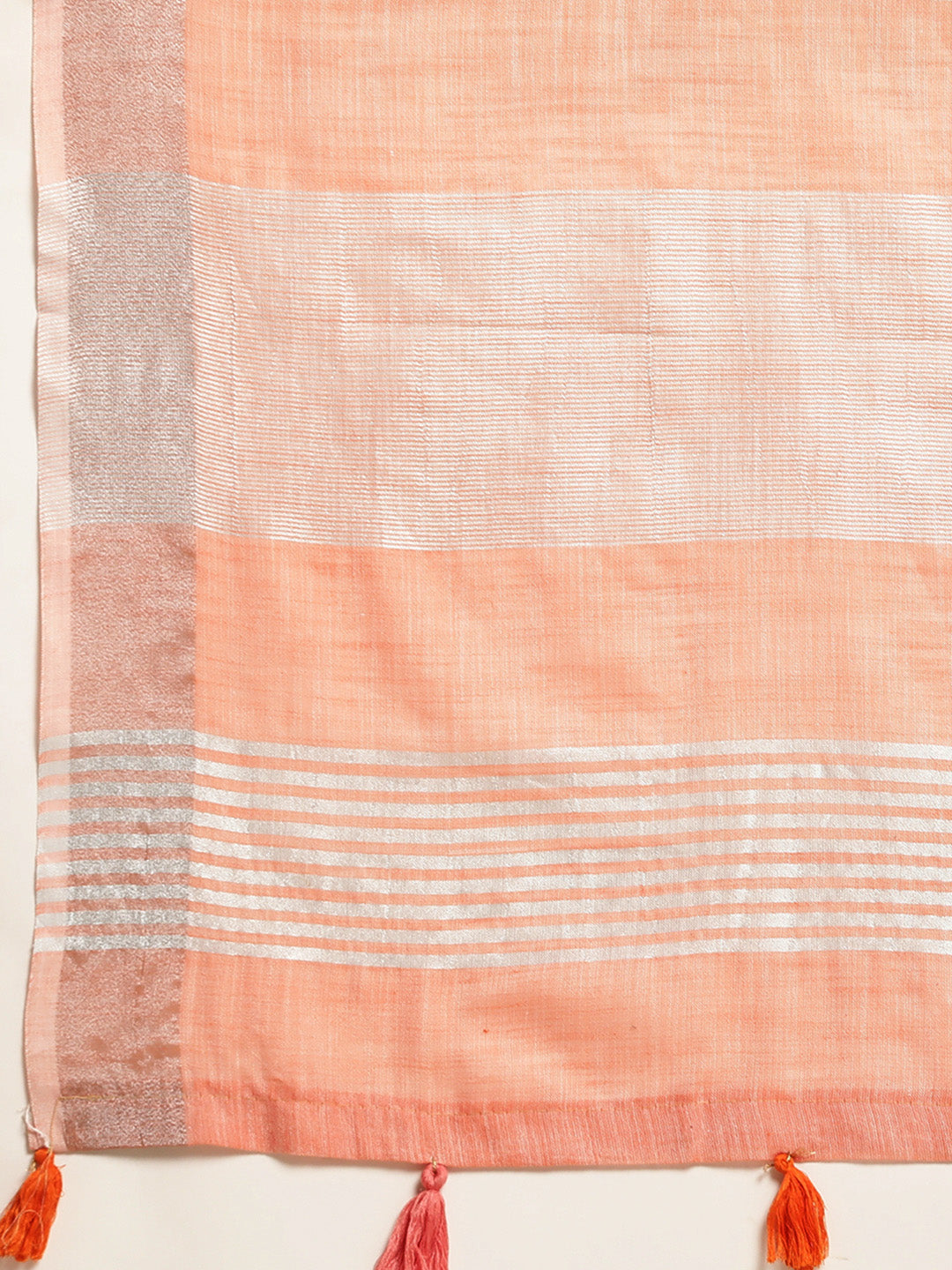 Shree Shyam Fashion Elegant Peach Woven Linen Saree with Contrast Zari Border & Tassels - Soft & Breathable Party Wear | Grocsy