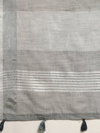 Shree Shyam Fashion Elegant Grey Woven Linen Saree with Contrast Zari Border & Tassels - Soft & Breathable Party Wear | Grocsy