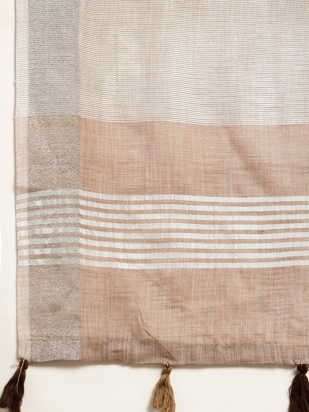 Shree Shyam Fashion Elegant Brown Woven Linen Saree with Contrast Zari Border & Tassels - Soft & Breathable Party Wear | Grocsy