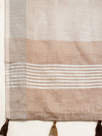 Shree Shyam Fashion Elegant Brown Woven Linen Saree with Contrast Zari Border & Tassels - Soft & Breathable Party Wear | Grocsy