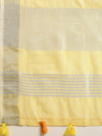 Shree Shyam Fashion Elegant Yellow Woven Linen Saree with Contrast Zari Border & Tassels - Soft & Breathable Party Wear | Grocsy