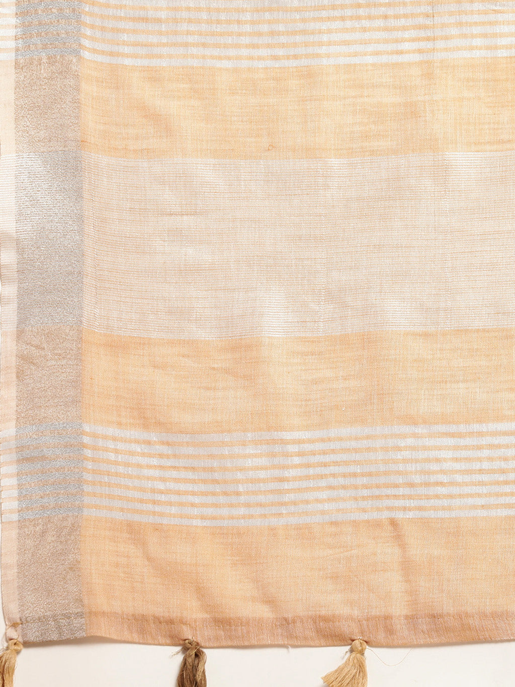 Shree Shyam Fashion Elegant Tan Woven Linen Saree with Contrast Zari Border & Tassels - Soft & Breathable Party Wear | Grocsy