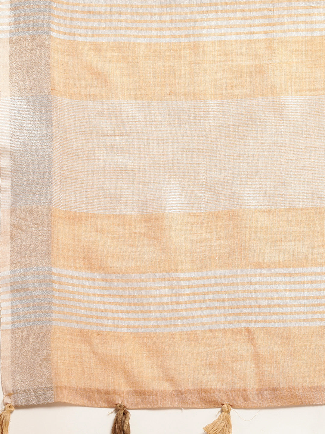 Shree Shyam Fashion Elegant Tan Woven Linen Saree with Contrast Zari Border & Tassels - Soft & Breathable Party Wear | Grocsy
