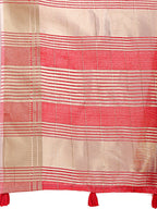 Shree Shyam Fashion Peach Organza Woven Zari Work Traditional Tassel Saree | Grocsy