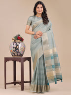 Shree Shyam Fashion Sea Green Organza Woven Zari Work Traditional Tassel Saree | Grocsy