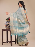 Shree Shyam Fashion Sea Green Organza Woven Zari Work Traditional Tassel Saree | Grocsy