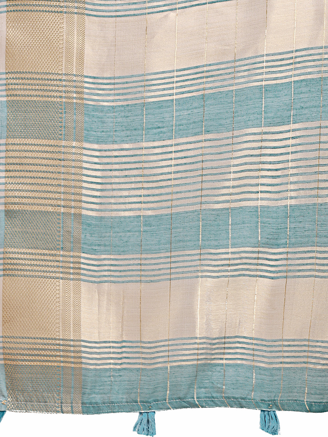 Shree Shyam Fashion Sea Green Organza Woven Zari Work Traditional Tassel Saree | Grocsy