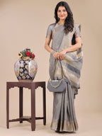 Shree Shyam Fashion Grey Organza Woven Zari Work Traditional Tassel Saree | Grocsy