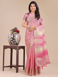 Shree Shyam Fashion Pink Organza Woven Zari Work Traditional Tassel Saree | Grocsy