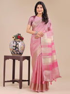 Shree Shyam Fashion Pink Organza Woven Zari Work Traditional Tassel Saree | Grocsy