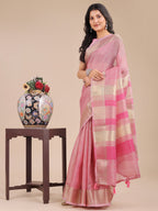 Shree Shyam Fashion Pink Organza Woven Zari Work Traditional Tassel Saree | Grocsy