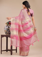Shree Shyam Fashion Pink Organza Woven Zari Work Traditional Tassel Saree | Grocsy