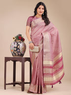 Shree Shyam Fashion Purple Organza Woven Zari Work Traditional Tassel Saree | Grocsy