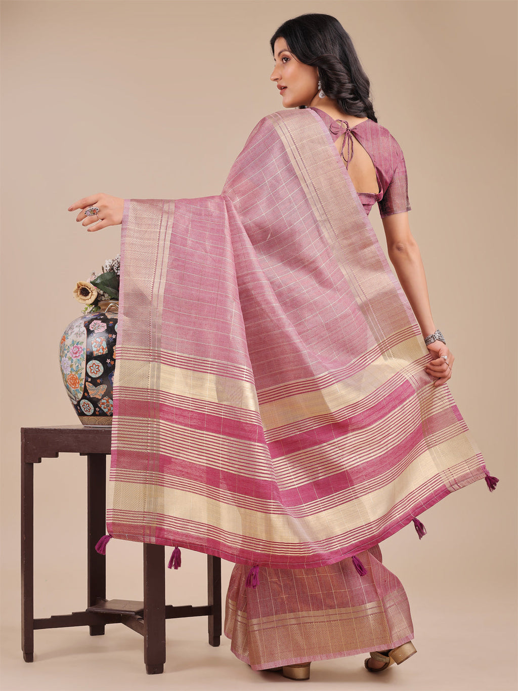 Shree Shyam Fashion Purple Organza Woven Zari Work Traditional Tassel Saree | Grocsy
