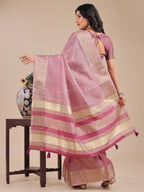 Shree Shyam Fashion Purple Organza Woven Zari Work Traditional Tassel Saree | Grocsy