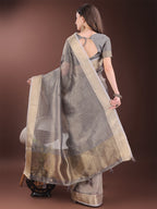 Shree Shyam Fashion Grey Organza Saree with Gold Checked Design - Elegant & Classy Traditional Wear for Formal & Festive Occasions | Grocsy