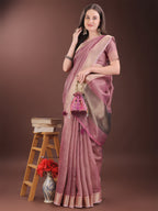 Shree Shyam Fashion Pink Organza Saree with Gold Checked Design - Elegant & Classy Traditional Wear for Formal & Festive Occasions | Grocsy