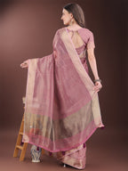 Shree Shyam Fashion Pink Organza Saree with Gold Checked Design - Elegant & Classy Traditional Wear for Formal & Festive Occasions | Grocsy