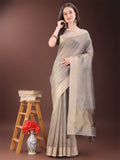 Shree Shyam Fashion Beige Organza Saree with Gold Checked Design - Elegant & Classy Traditional Wear for Formal & Festive Occasions | Grocsy