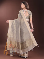 Shree Shyam Fashion Beige Organza Saree with Gold Checked Design - Elegant & Classy Traditional Wear for Formal & Festive Occasions | Grocsy