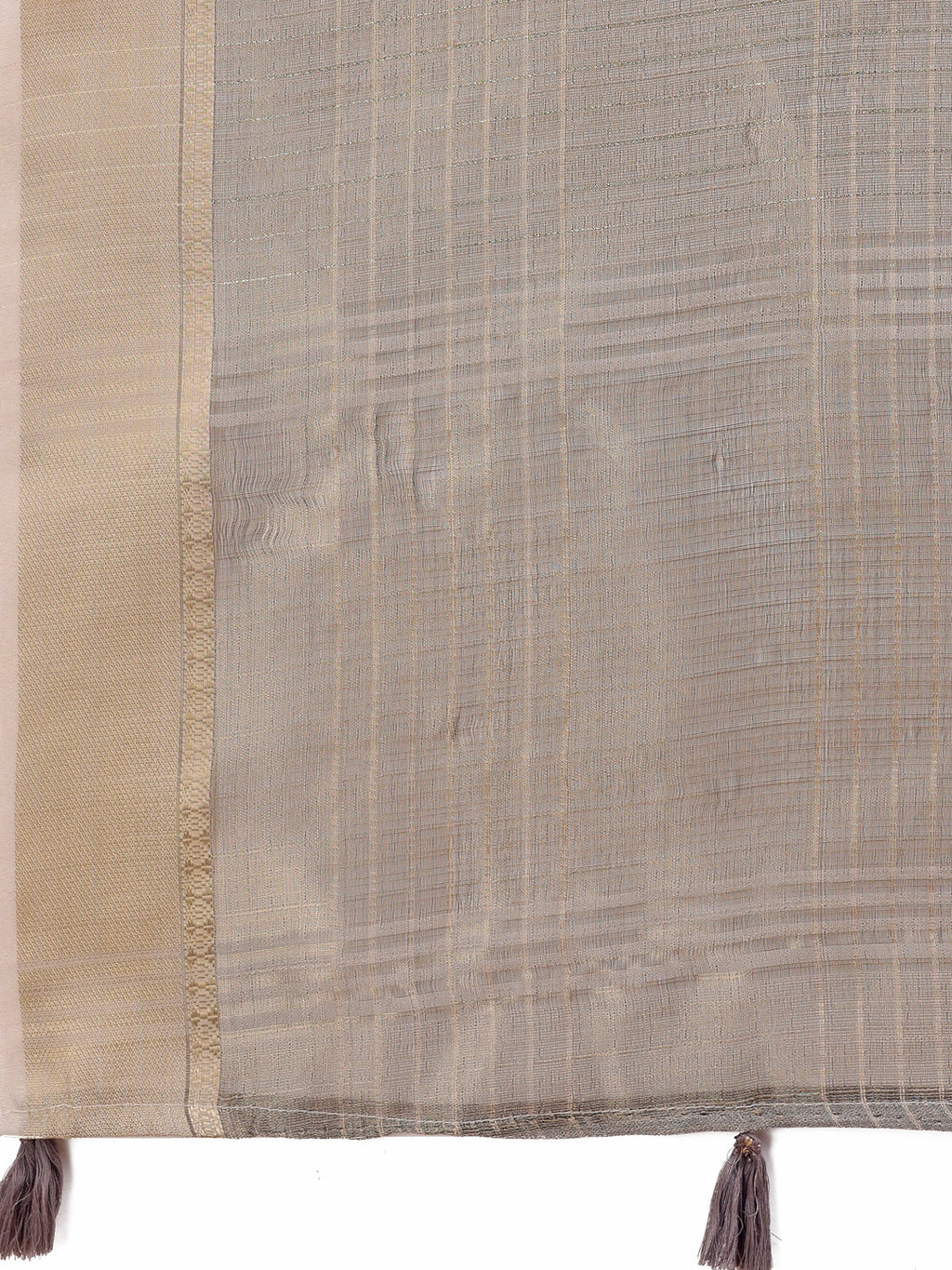 Shree Shyam Fashion Beige Organza Saree with Gold Checked Design - Elegant & Classy Traditional Wear for Formal & Festive Occasions | Grocsy