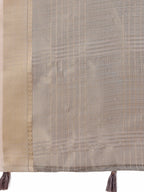 Shree Shyam Fashion Beige Organza Saree with Gold Checked Design - Elegant & Classy Traditional Wear for Formal & Festive Occasions | Grocsy