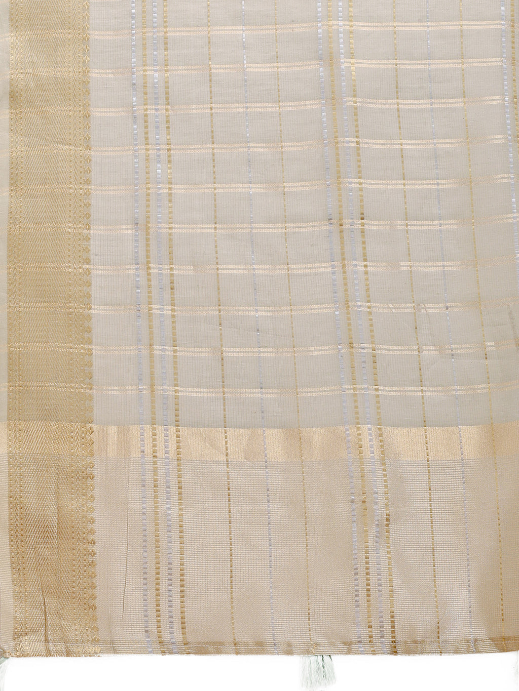 Shree Shyam Fashion Beige Organza Woven Zari Work Traditional Tassel Saree | Grocsy
